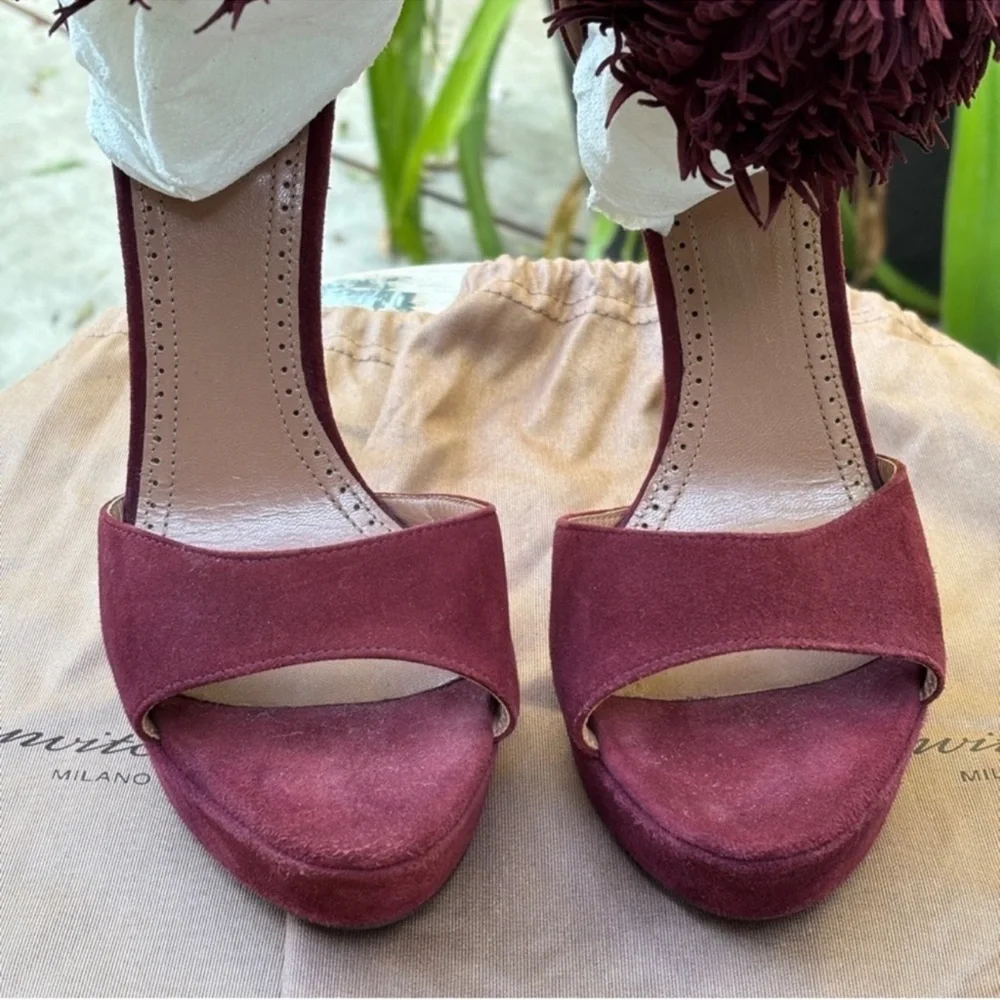 NWOT Alaia burgundy fringe cuff suede sandals platform heels ankle straps - Picture 6 of 9